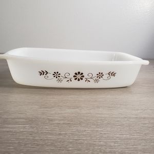 Vintage Dynaware Pyr-O-Rey Brown Daisy Floral Oblong Dish